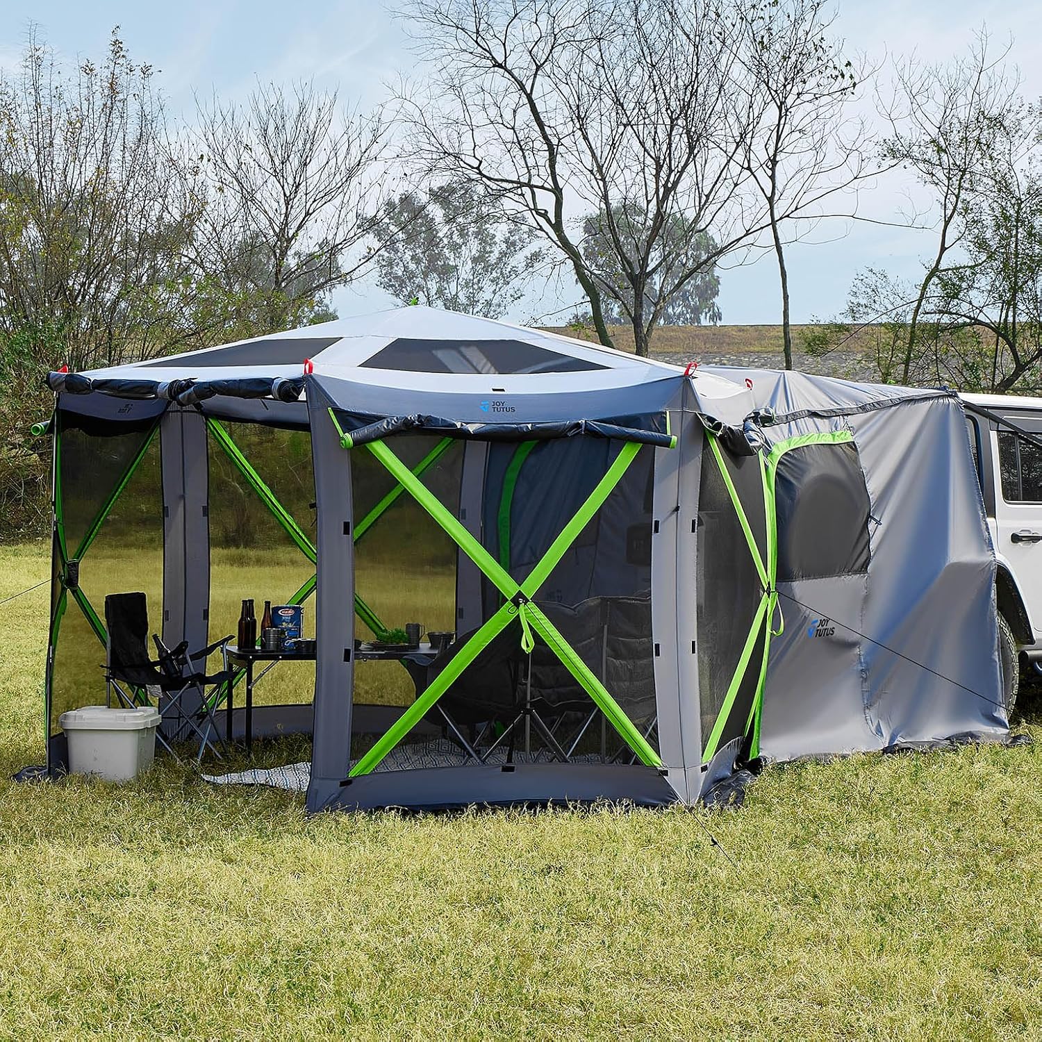xp tent SUV Camping 2 Rooms Pop Up Gray Blue Bundle:Drum+Adjustable Throne 2019 & up W463A helping keep ground moisture Camping Wagner persönlich erleben