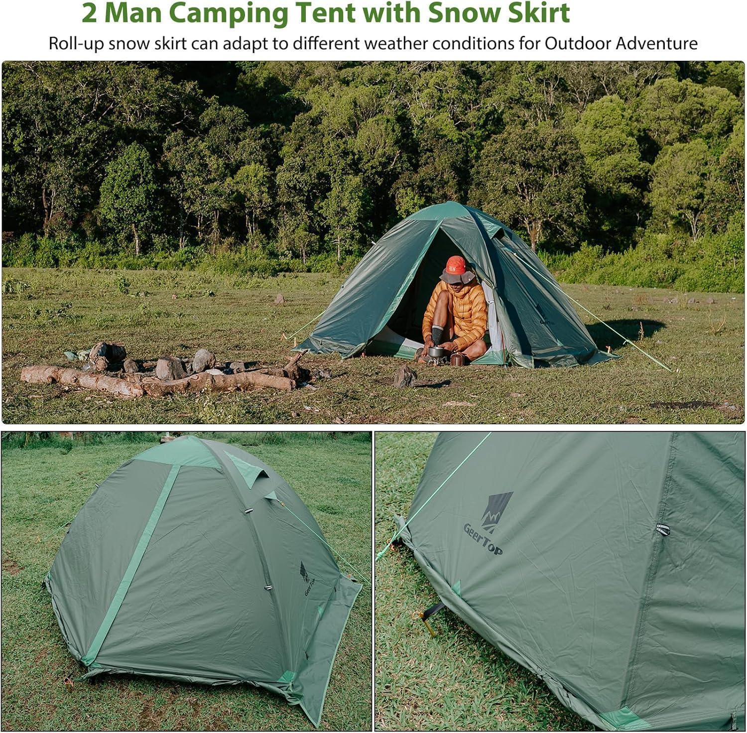 two man hiking tent GEERTOP Green 4-Season Backpacking Tent