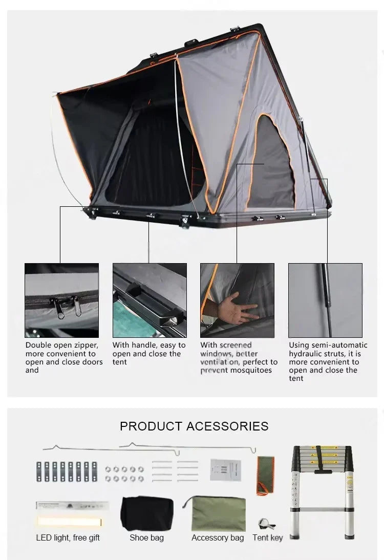 GeerTop 1-2 Person Triangular Aluminum Hard Shell Rooftop Tent