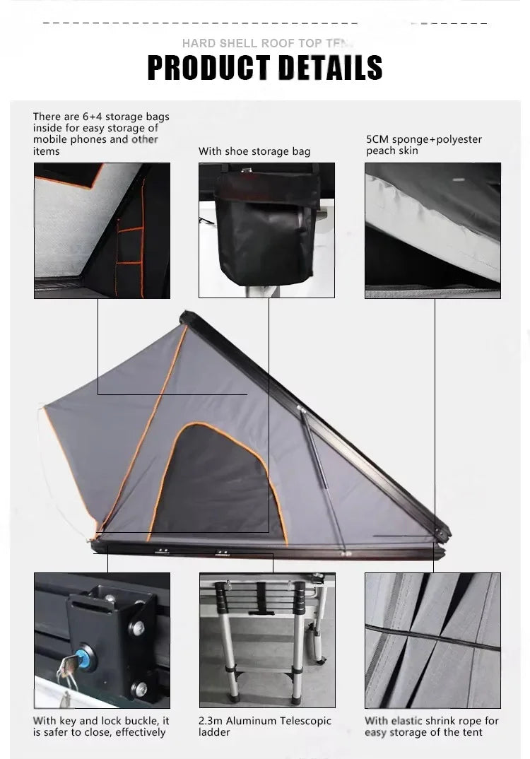 GeerTop 1-2 Person Triangular Aluminum Hard Shell Rooftop Tent