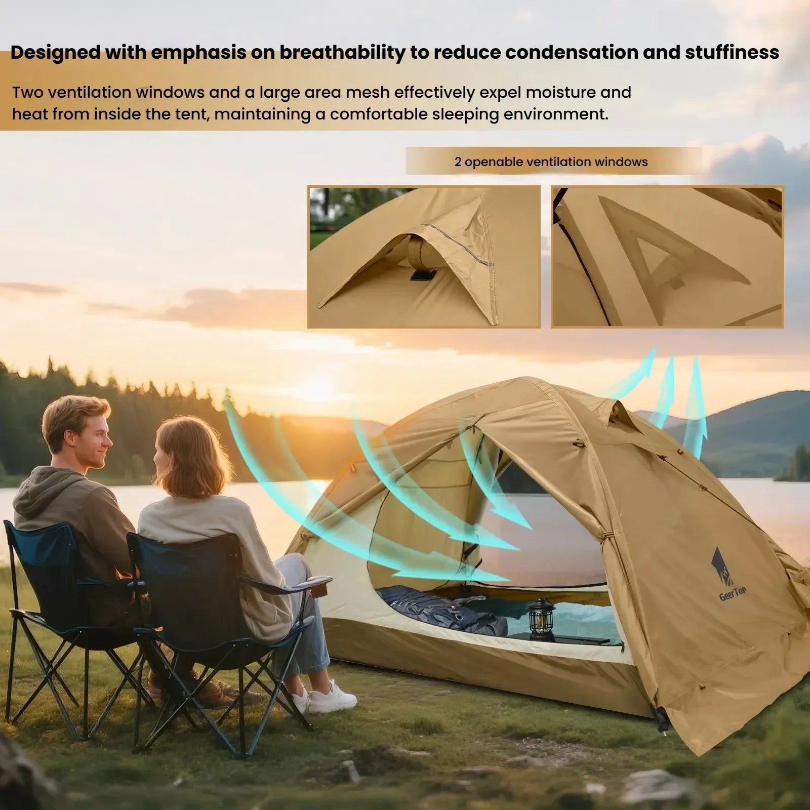 best two person tent for camping GEERTOP Khaki 4-Season Backpacking Tent