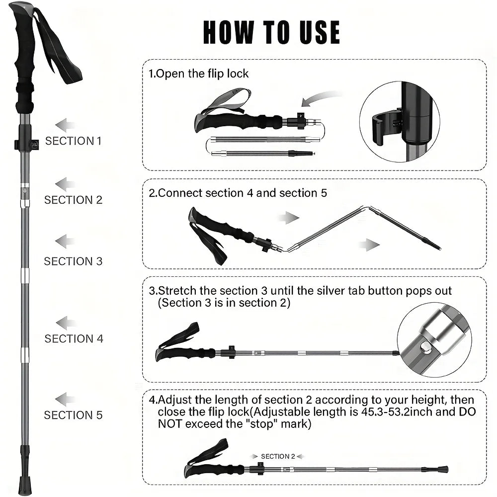 2 Pack Carbon Fiber Collapsible Trekking Poles for Hiking