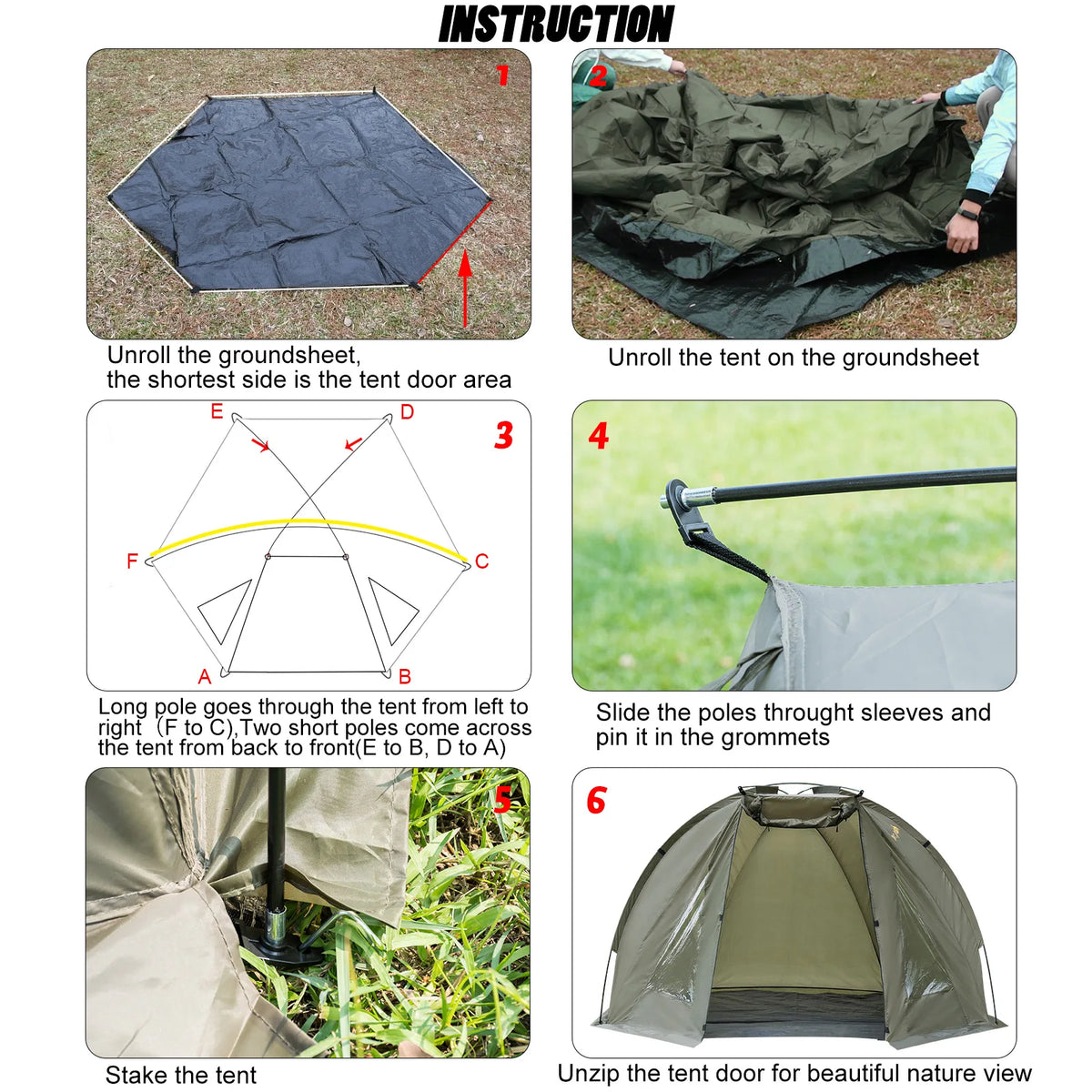 1-2 Person Carp Fishing Bivvy Shelter Tent Quick Erect Waterproof Green