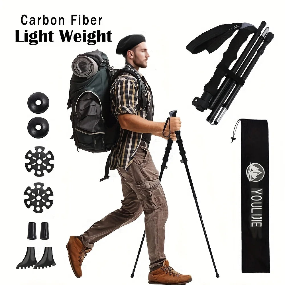 2 Pack Carbon Fiber Collapsible Trekking Poles for Hiking
