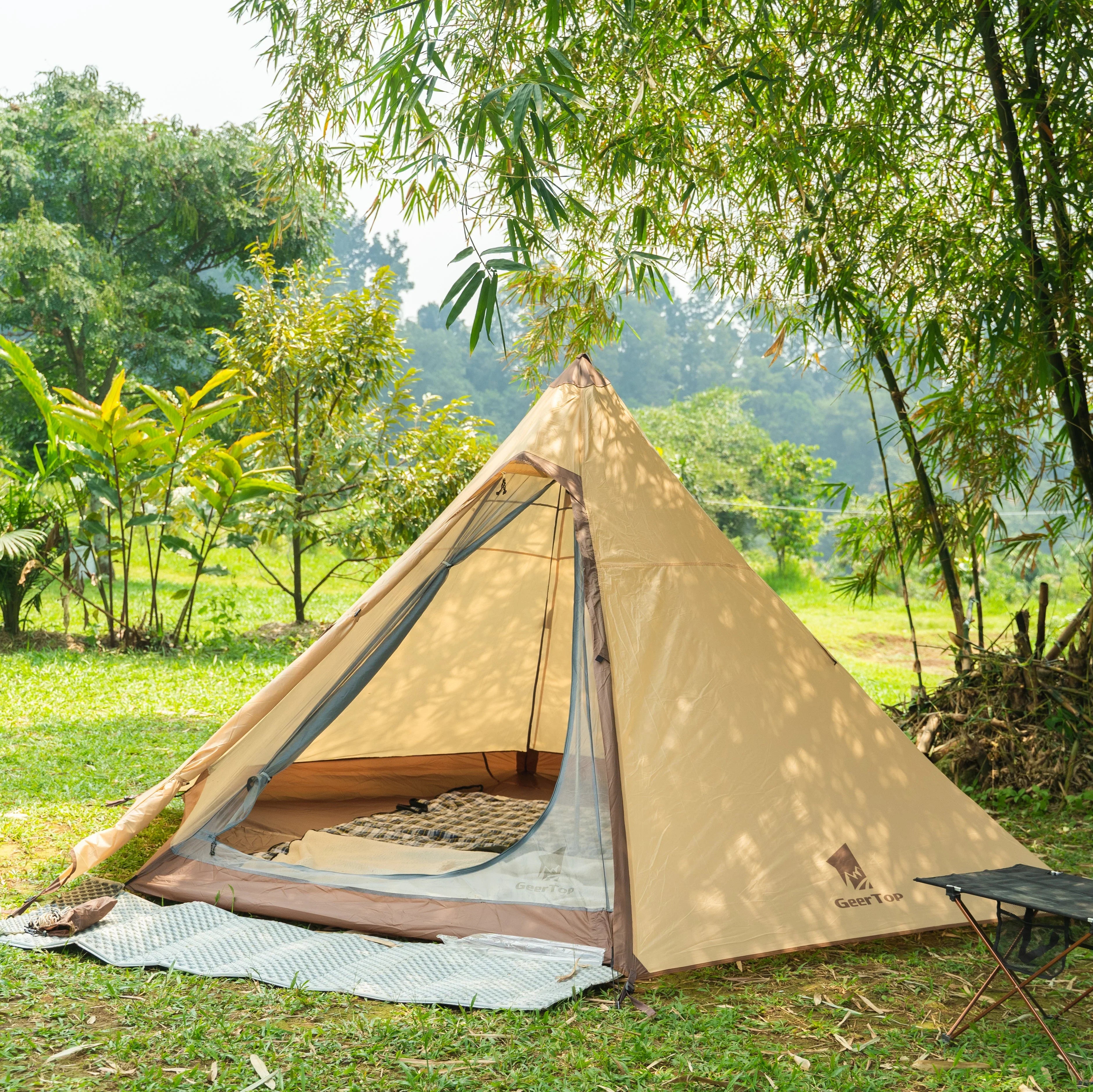 teepee tent for camping GEERTOP 4-Person Family Camping Pyramid Tent