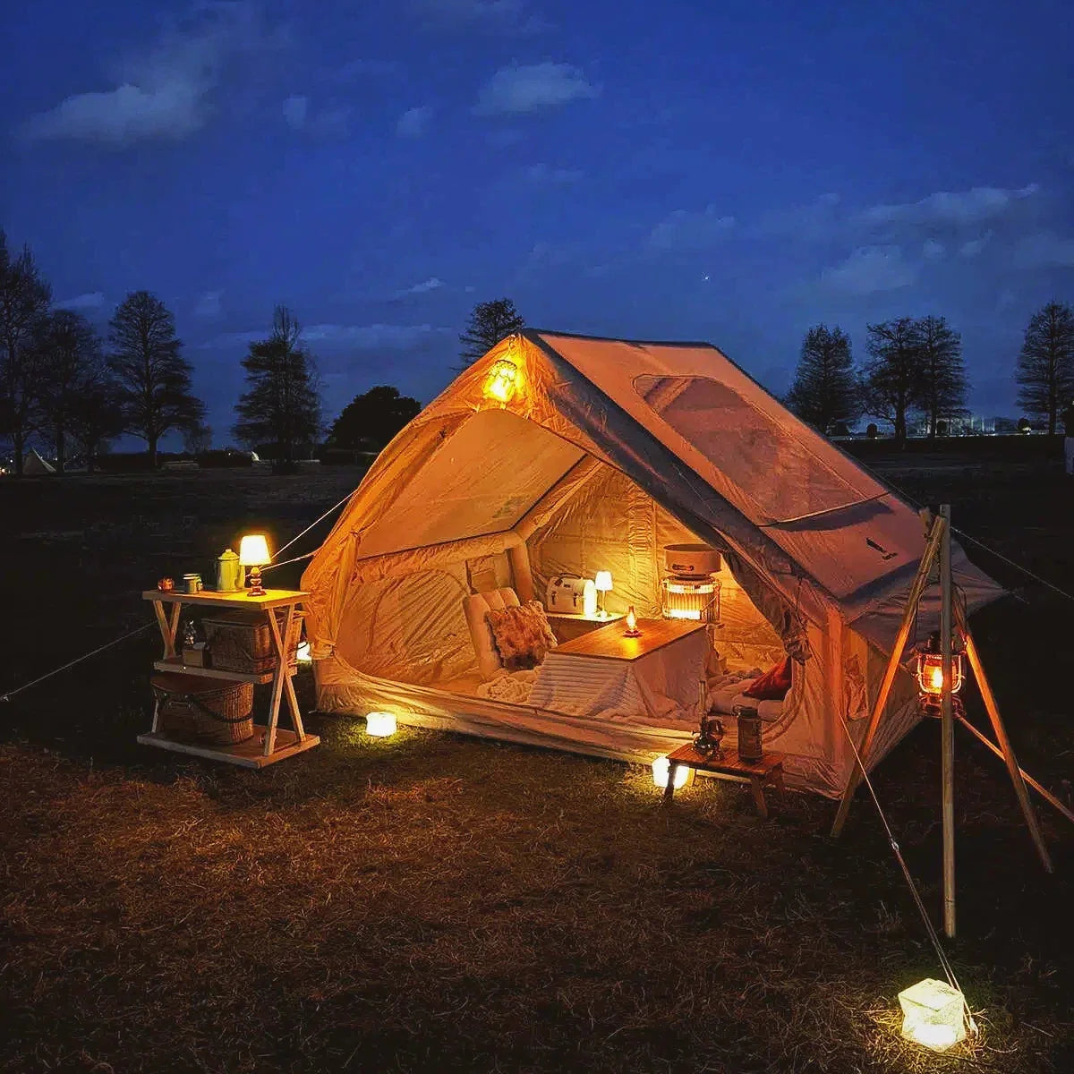 blow up 4 man tent GEERTOP 4-Person Quick Setup Inflatable Camping Tent House Navy