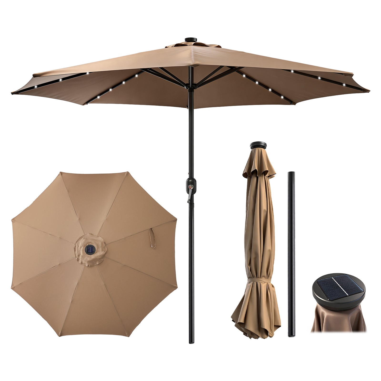 GeerTop 9FT Solar Patio Umbrella with 78 LED Lights