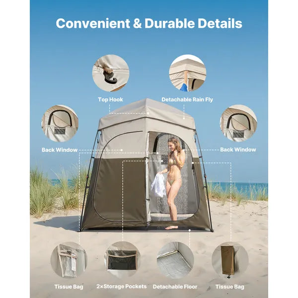 VEVOR 2-Room Foldable Camping Shower Tent Portable Privacy Changing Room