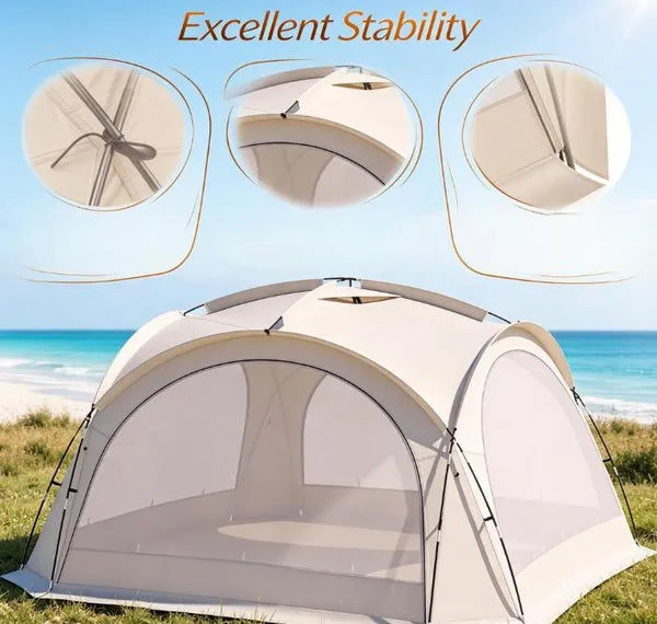 Dwellara Dome Beach Tent Canopy With 4 Sidewalls 13.3 x 13.3 ft Beige