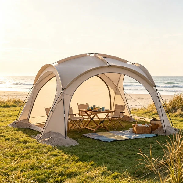 Dwellara Dome Beach Tent Canopy With 4 Sidewalls 13.3 x 13.3 ft Beige