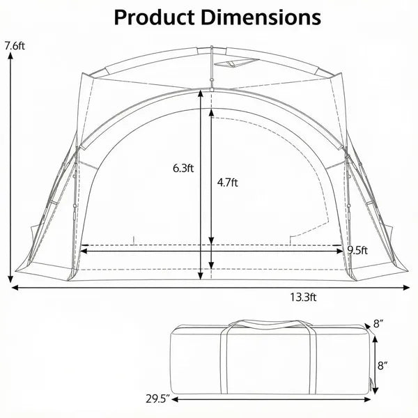 Dwellara Dome Beach Tent Canopy With 4 Sidewalls 13.3 x 13.3 ft Beige
