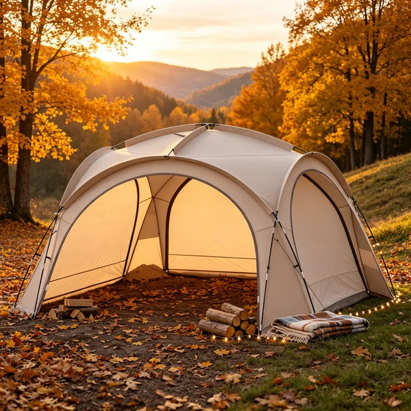 Dwellara Dome Beach Tent Canopy With 4 Sidewalls 13.3 x 13.3 ft Beige