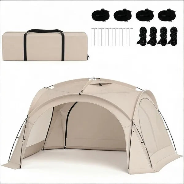 Dwellara Dome Beach Tent Canopy With 4 Sidewalls 13.3 x 13.3 ft Beige