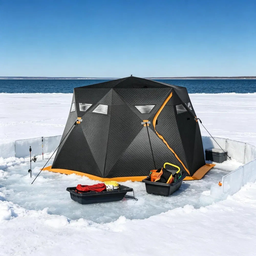 3-4 Person Pop Up Insulated Ice Fishing Tent Orange