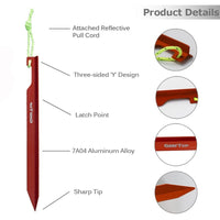 GEERTOP 15cm Aluminum Alloy Tent Y-Pegs 10 Pack - GeerTop Outdoor