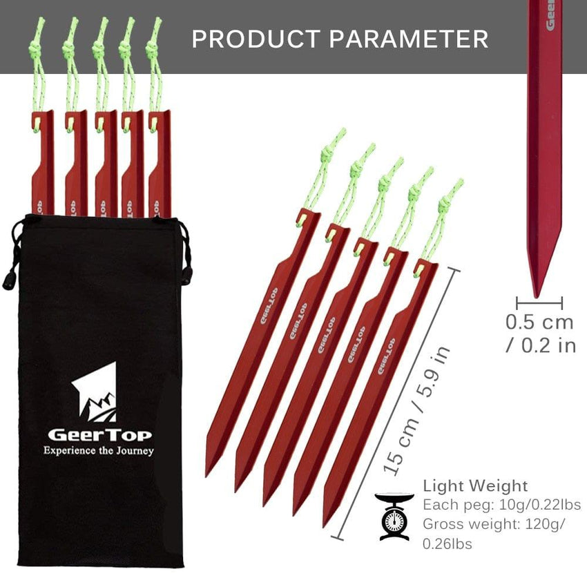 GEERTOP 15cm Aluminum Alloy Tent Y-Pegs 10 Pack - GeerTop Outdoor