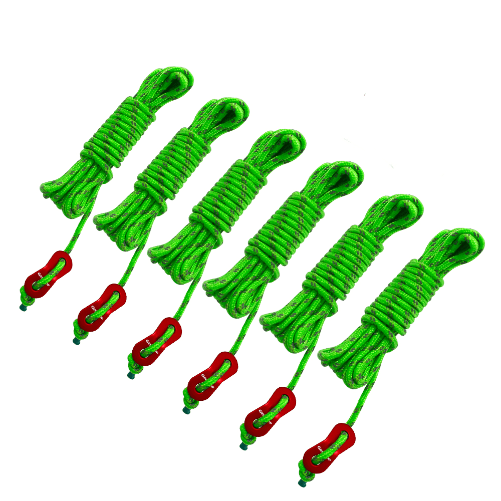 GEERTOP 4mm Reflective Tent Guyline with Tightener 6 Pack - GeerTop Outdoor