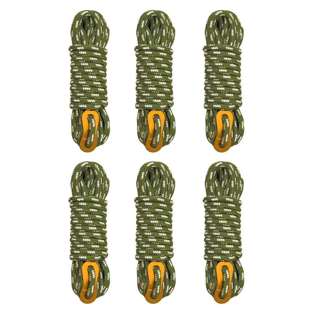 GeerTop Accessories Green 5mm×4m Polyester Tent Guy Rope 6 Pack