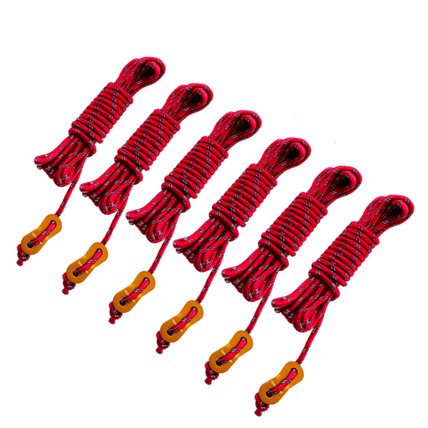 GeerTop Accessories Red 4mm×4m Nylon Reflective Tent Rope with Tightener 6 Pack
