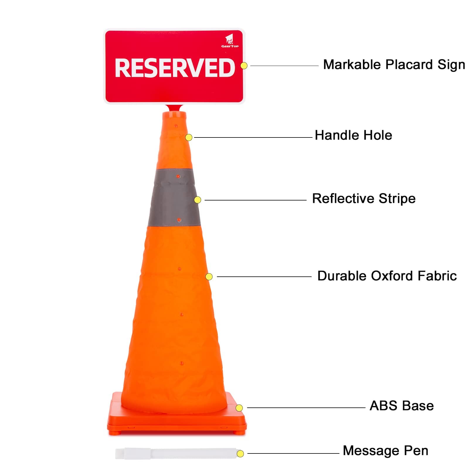 GeerTop Outdoor Store Accessories GeerTop Collapsible Traffic Cone With Placard for Dispersed Camping