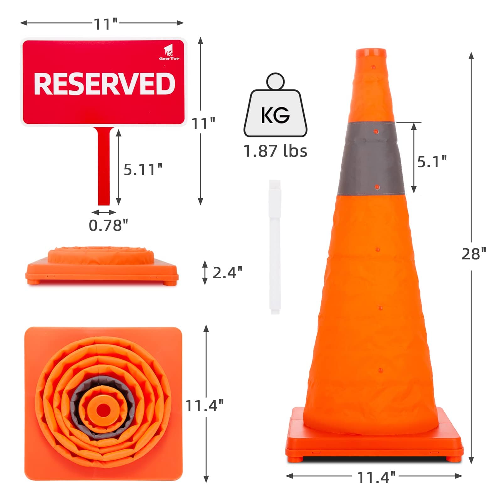 GeerTop Outdoor Store Accessories GeerTop Collapsible Traffic Cone With Placard for Dispersed Camping