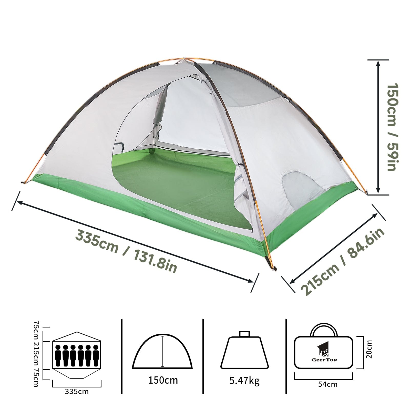 GeerTop Outdoor Store Army Green Toproad 6 | 6 Person 4 Season Large Family Camping Tent