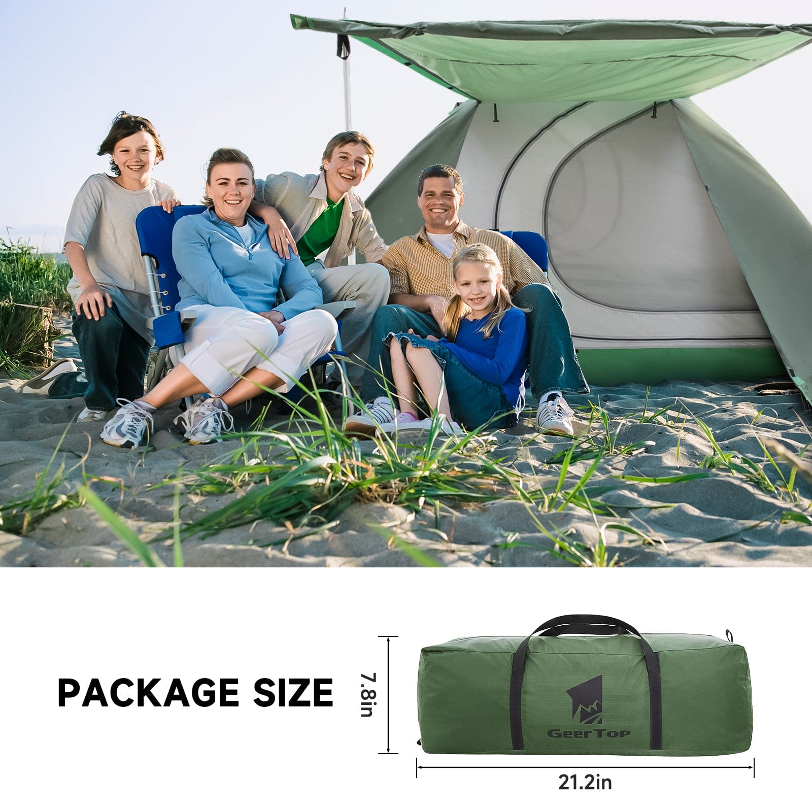 GeerTop Outdoor Store Army Green Toproad 6 | 6 Person 4 Season Large Family Camping Tent