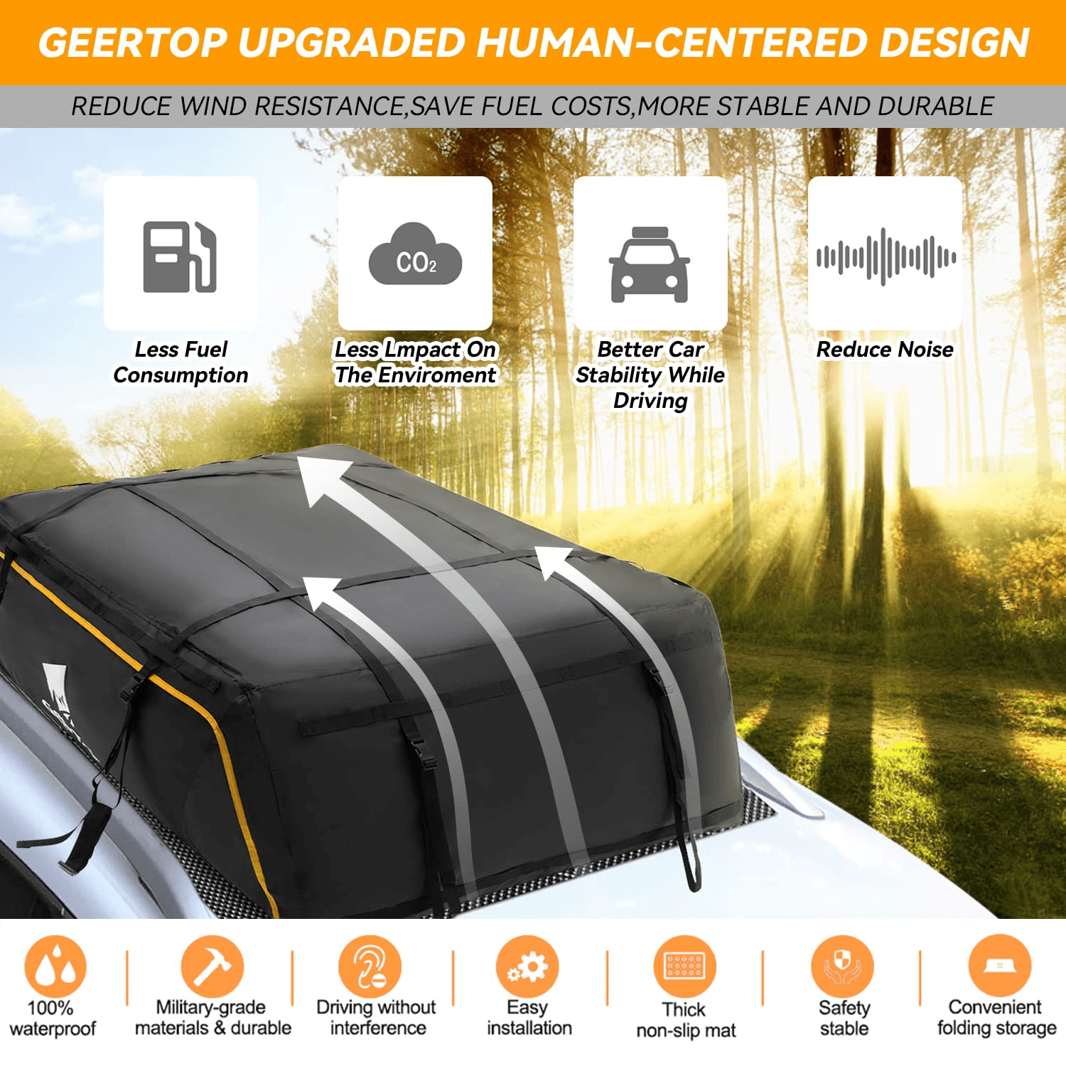 WILDROAD Car Roof Bag Rooftop Cargo Carrier, 15 Cubic Feet Waterproof Roof  Luggage Cargo Carrier Bag with Anti-Slip Mat for All Cars Veh