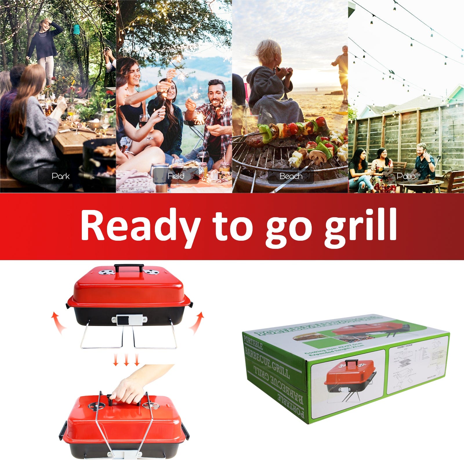 GeerTop Outdoor Store grill GeerTop Portable Charcoal Grill With Lid