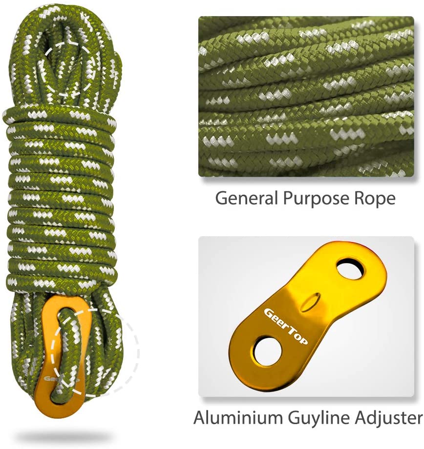 GeerTop Outdoor Store guyline Green GeerTop 5mm Ultralight Reflective Guyline Cord Rope Set of 6 Pack
