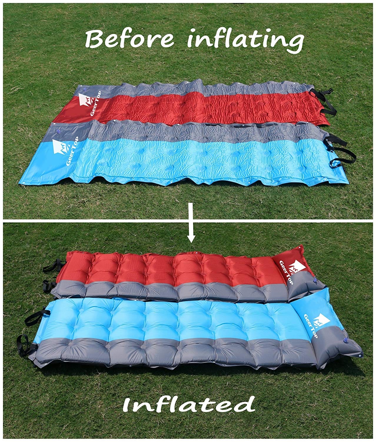 GeerTop Outdoor Store Sleeping pad 2in Extra Thick Self-Inflating Camp Mat With Pillow