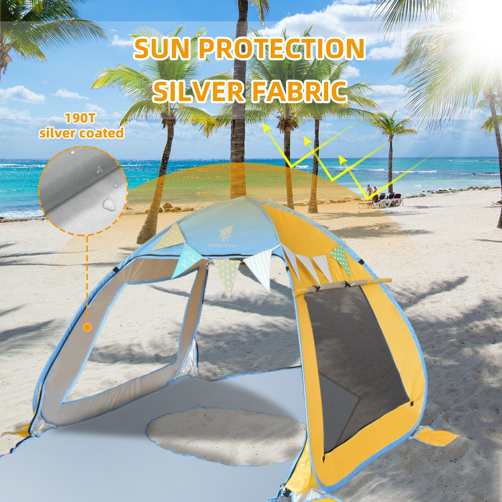 GeerTop Outdoor Store Tent Yellow Anti-UV Automatic Pop Up Beach Tent For Kids