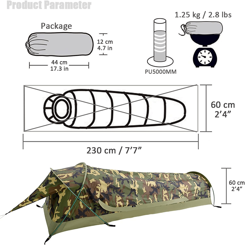 GeerTop Tent Bivy II | 1 Person 3 Season Ultralight Backpacking Tent (Camo & Arm Green)