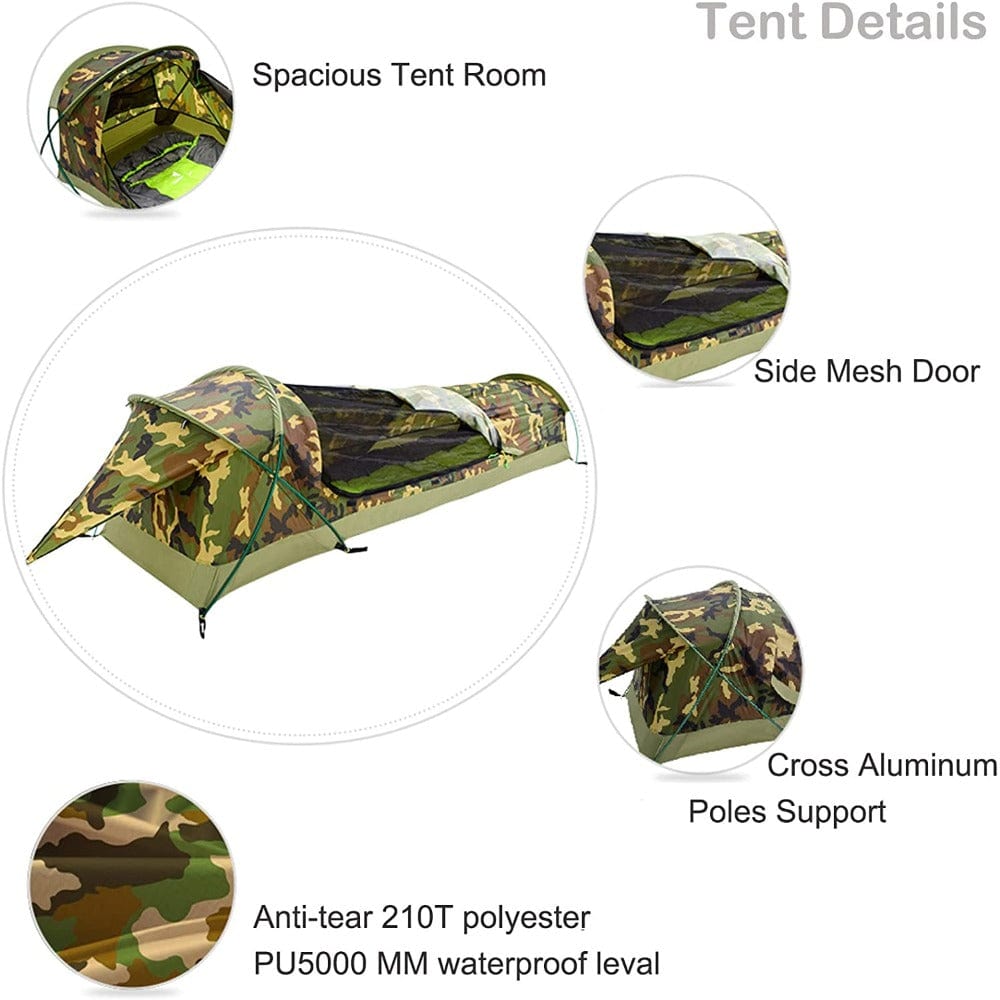 GeerTop Tent Bivy II | 1 Person 3 Season Ultralight Backpacking Tent (Camo & Arm Green)