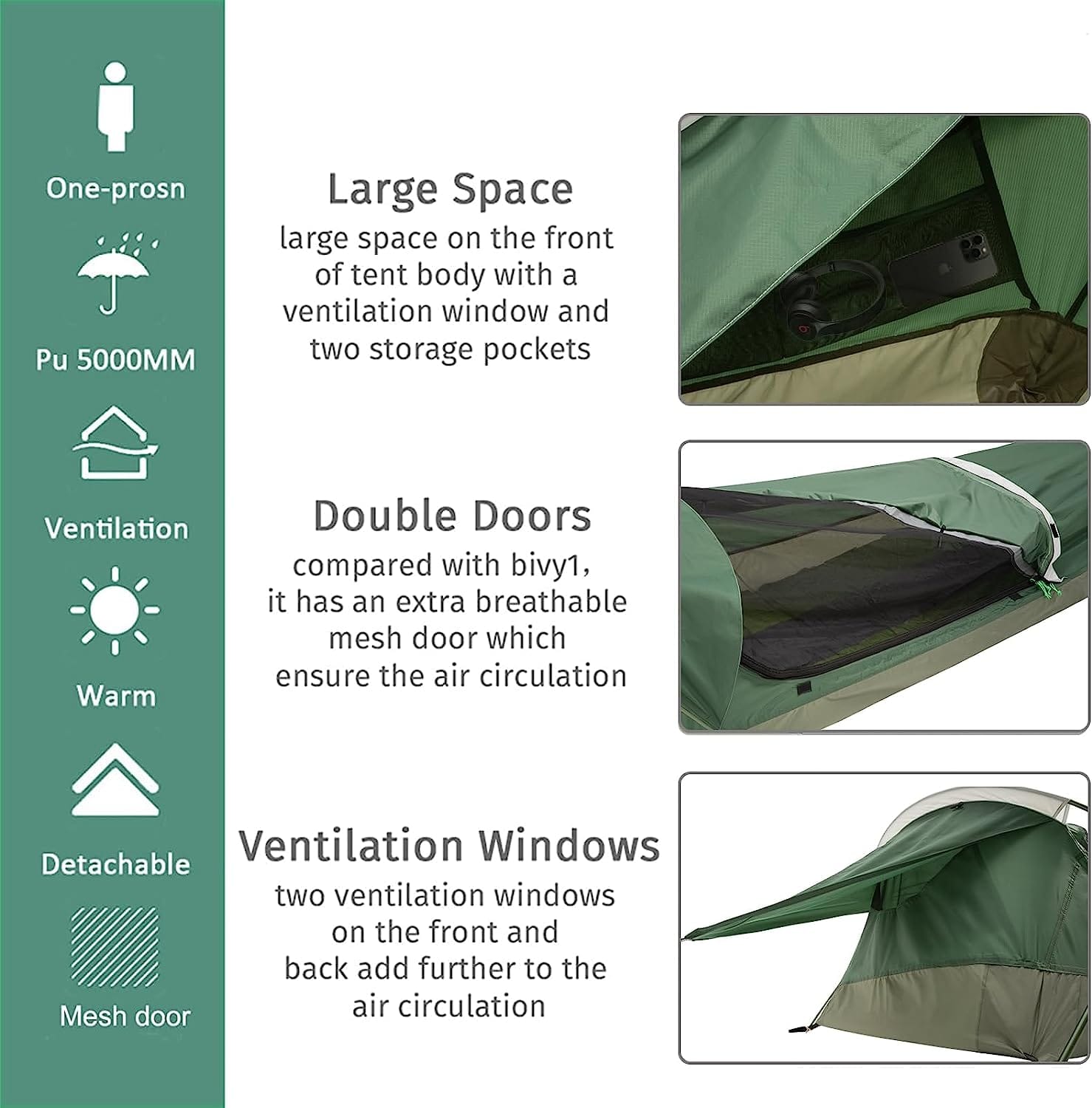 GeerTop Tent Bivy II | 1 Person 3 Season Ultralight Backpacking Tent (Camo & Arm Green)