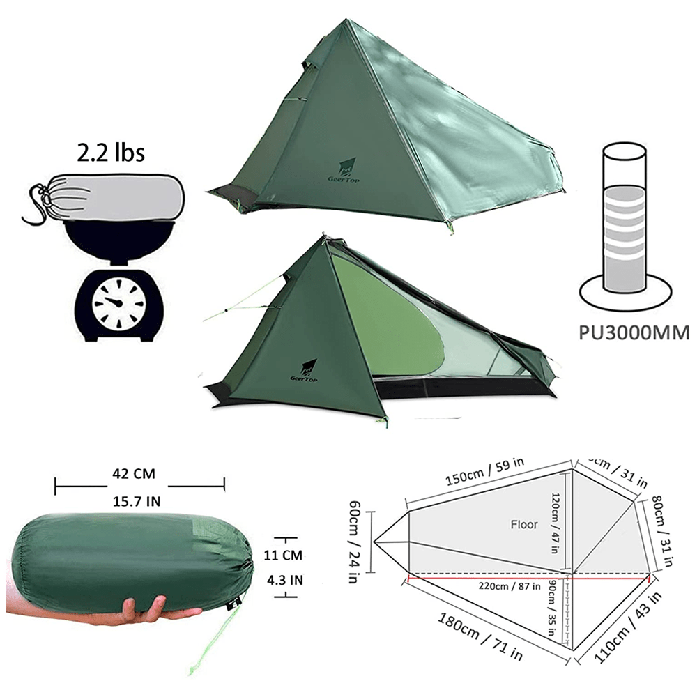 1 Person 3 Season Camping Backpacking Tent Minimalism Ultralight