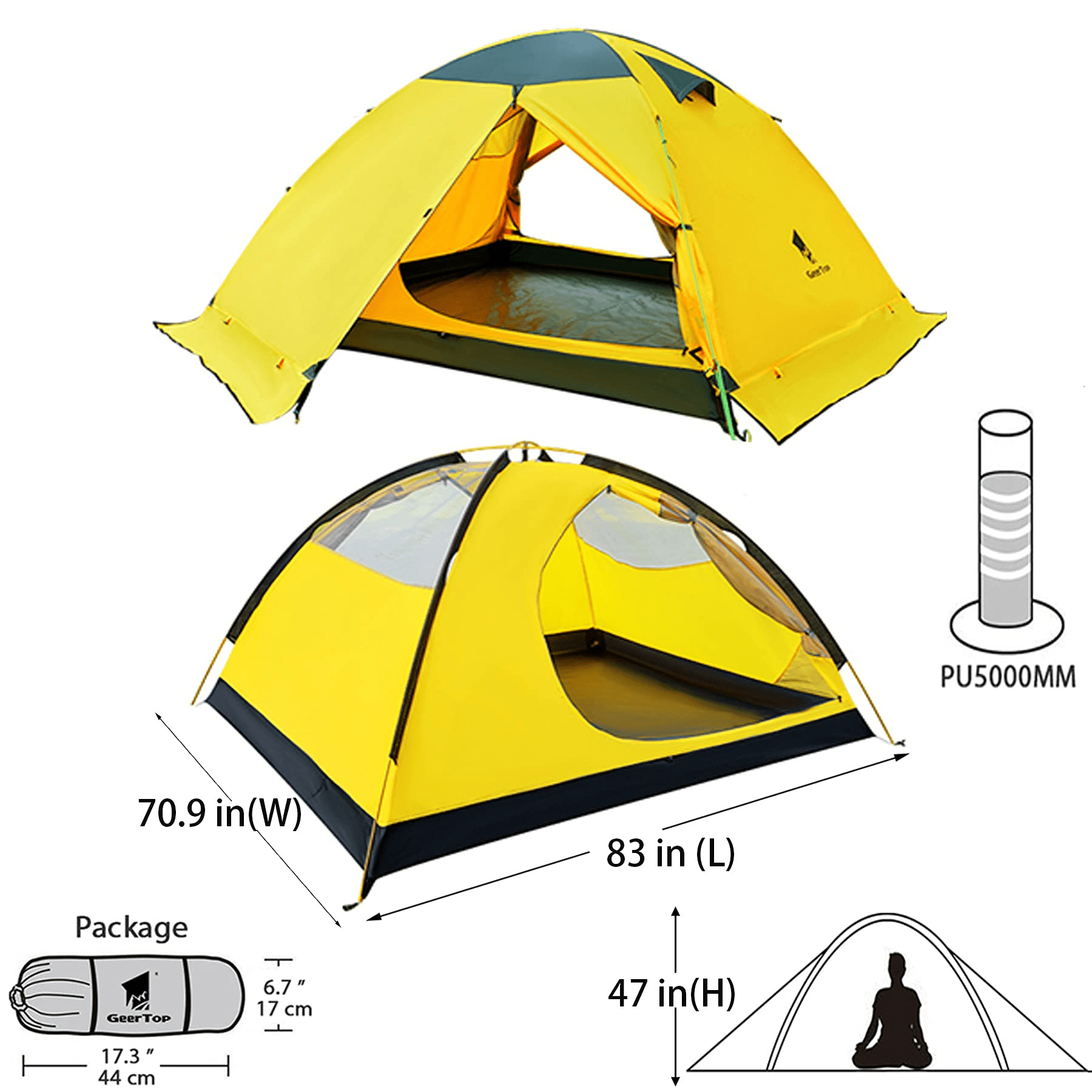 GeerTop Tent TopRoad 3 Plus | 3 Person 4 Season Backpacking Tent