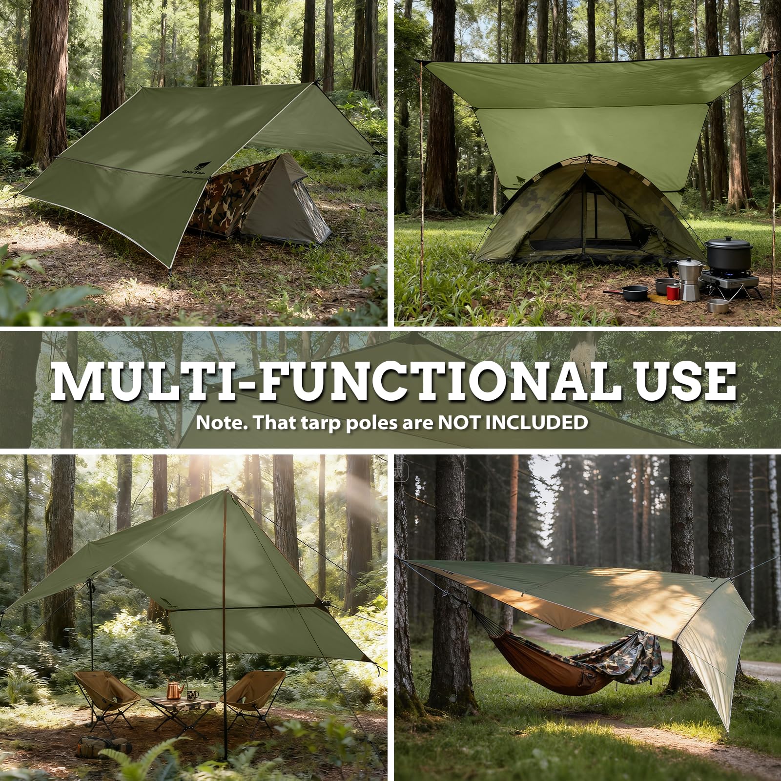 Ultra-Light Waterproof Camping Tarp with Detachable Side Wall