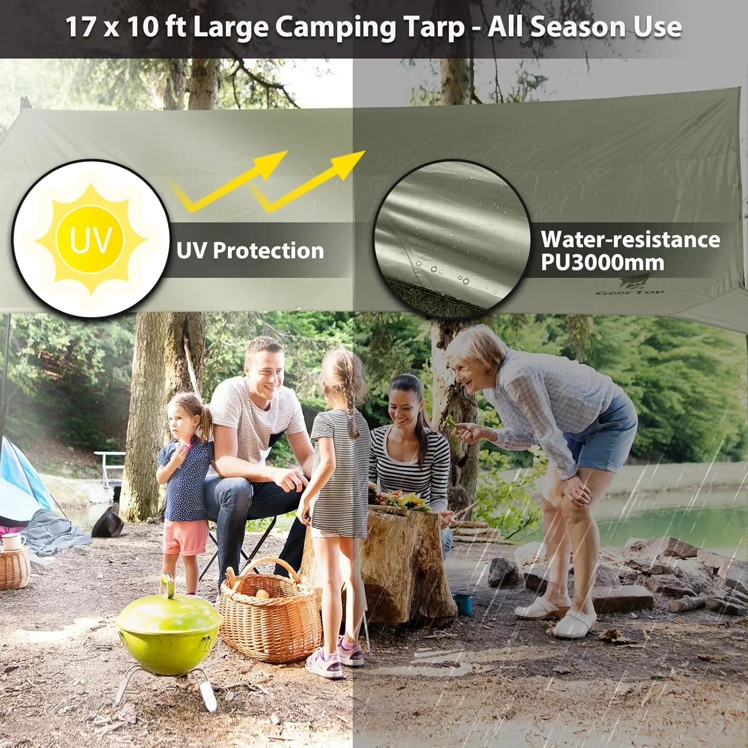 GeerTop Outdoor - GEERTOP Waterproof UV Resistant Durable Camping Tarp