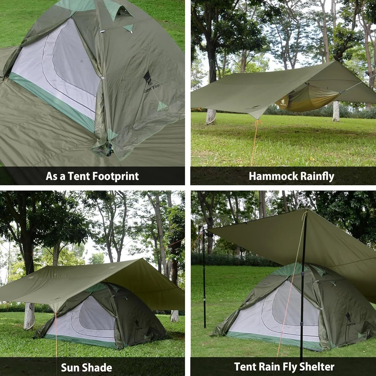GEERTOP Waterproof UV Resistant Durable Camping Tarp Green / With Pole