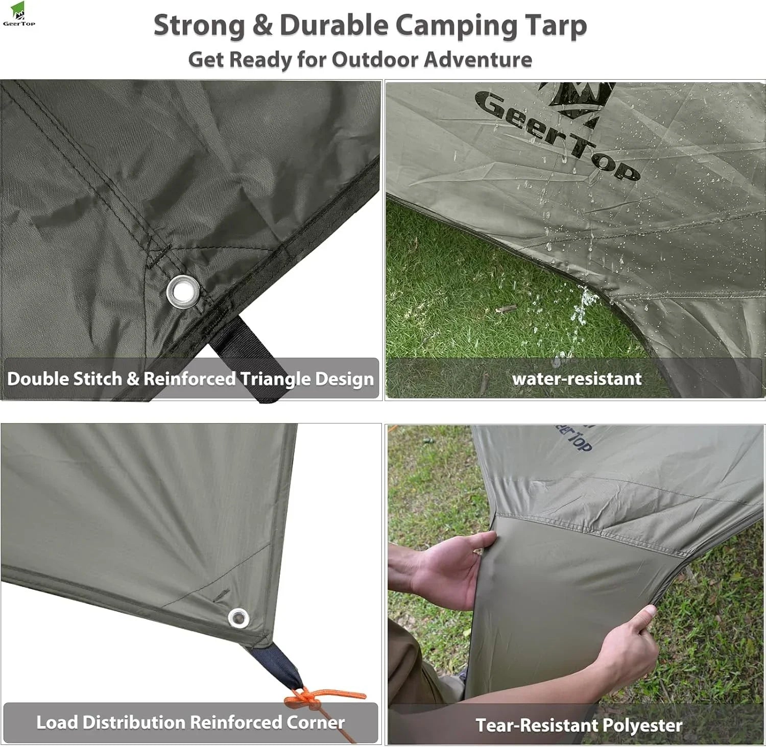 GEERTOP Waterproof UV Resistant Durable Camping Tarp Green / With Pole