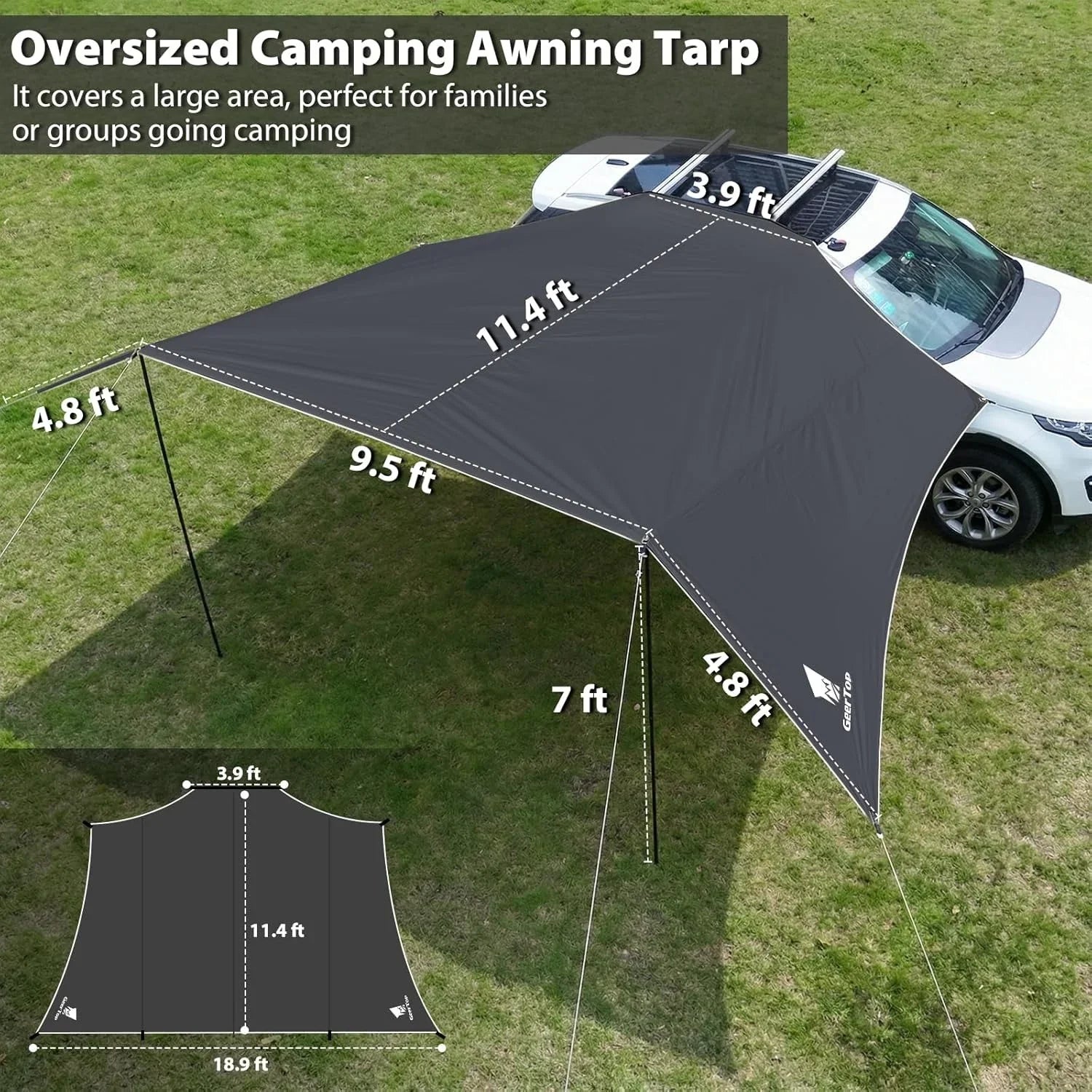 GEERTOP Car Awning 19x11ft - SUV Van Sun Shade Waterproof Canopy