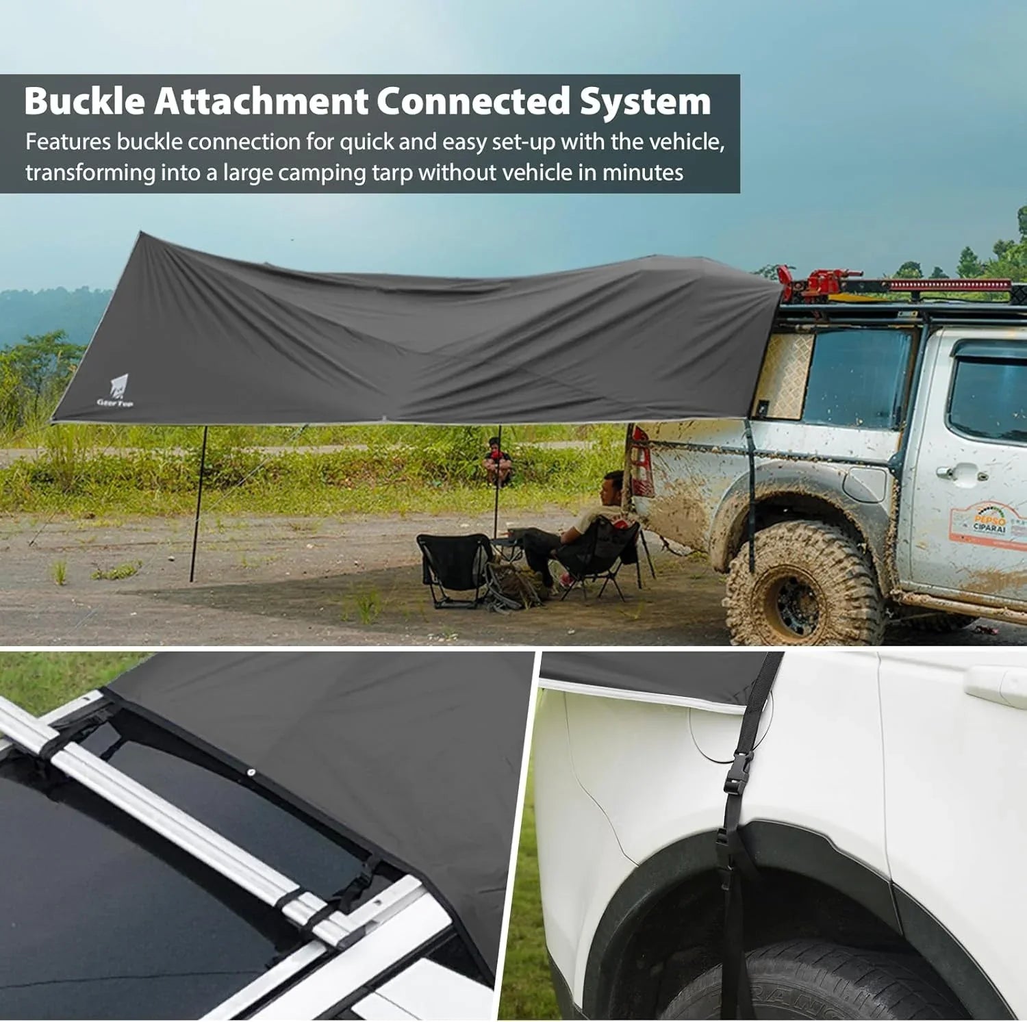 GEERTOP Camouflage SUV Awning - 20m Shade, Adjustable Poles, Quick Setup, Gray