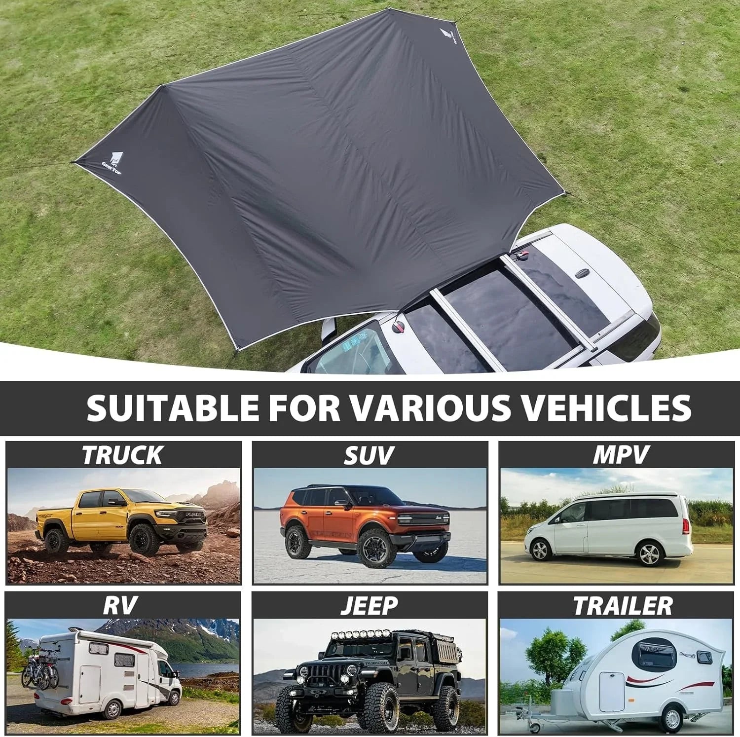 GEERTOP Portable Car Camping Tarp Side Awning, Black