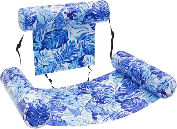 Inflatable Floating Lounge Chair Heavy Duty Pool Float for Adults Blue Tropical Leaf