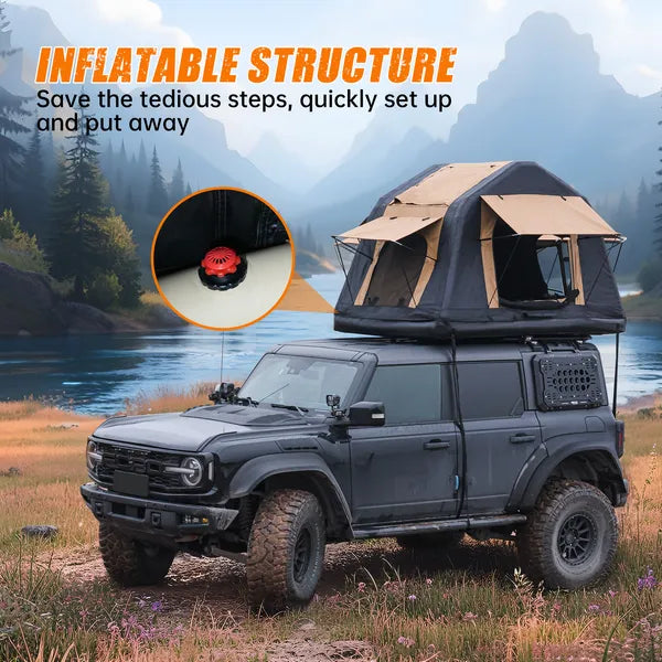 Inflatable Rooftop Tent with Ladder Amphibious 4x4 Offroad Khaki/Black