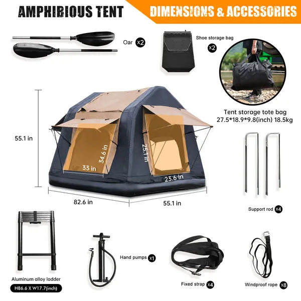 Inflatable Rooftop Tent with Ladder Amphibious 4x4 Offroad Khaki/Black