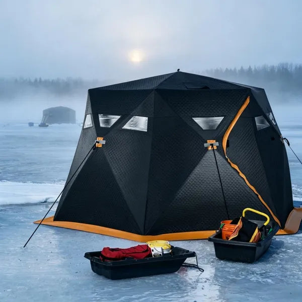 3-4 Person Pop Up Insulated Ice Fishing Tent Orange