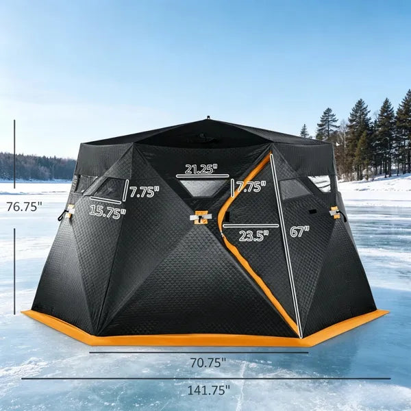 3-4 Person Pop Up Insulated Ice Fishing Tent Orange