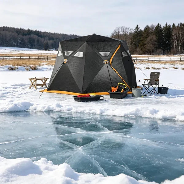 3-4 Person Pop Up Insulated Ice Fishing Tent Orange